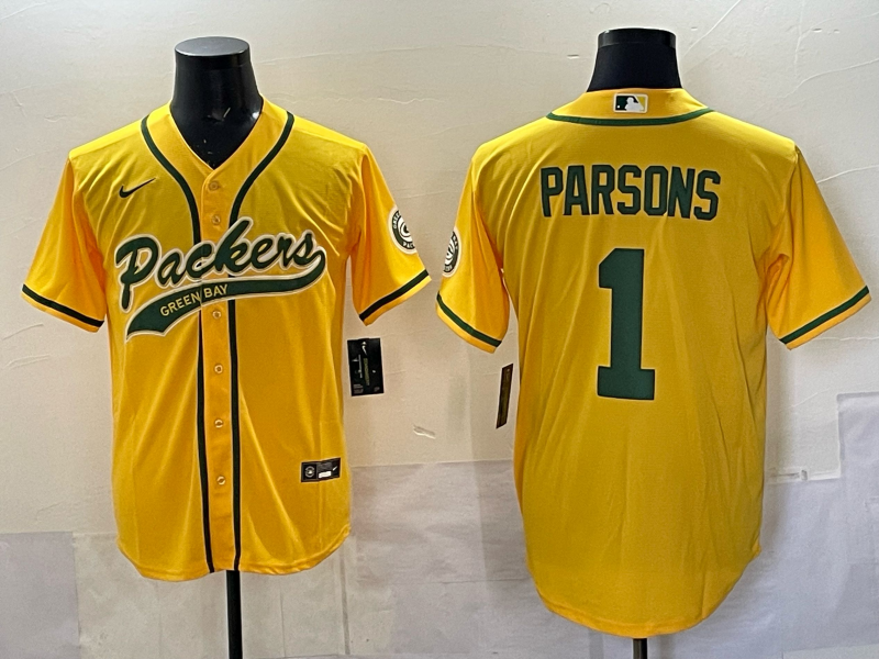 Men Green Bay Packers #1 Parsons yellow Nike NFL 2025 jersey 06